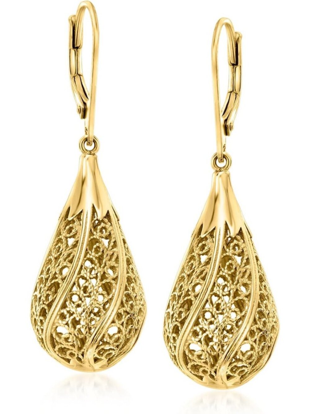 Elegant 18kt Gold Over Sterling Filigree Teardrop Earrings - Statement Jewelry